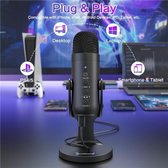 USB Microphone,Condenser Computer PC Mic,Plug&Play Gaming Microphones - Picture 2 of 7